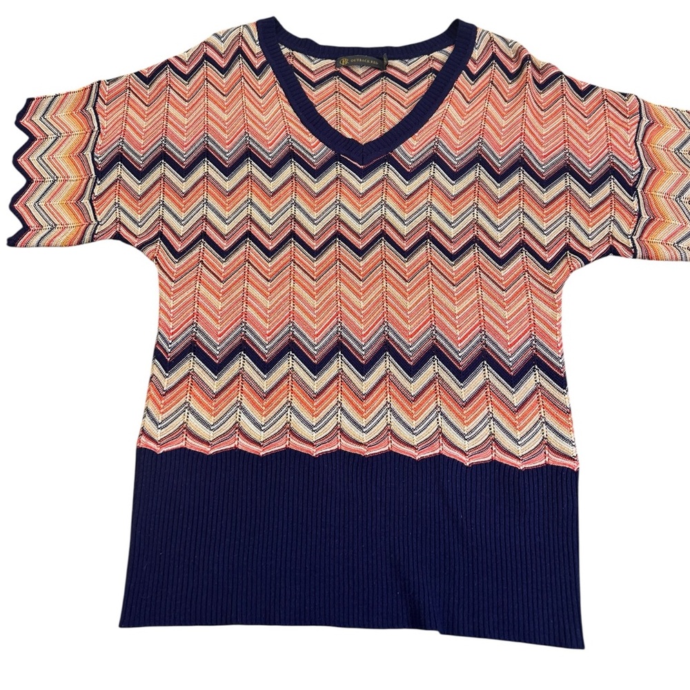 VTG 90s OUTBACK RED The Limited Chevron Knit Sweater L Metallic Retro Navy Ornge - Picture 1 of 13